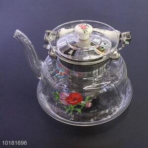 Wholesale Heat-resistant Removable Tea-Strainer Printed Glass Teapot With Handle