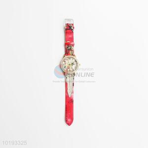 Red crystal wrist watch pu women watch