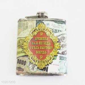 Money Pattern High Quality Stainless Steel Plastic Hip Flask