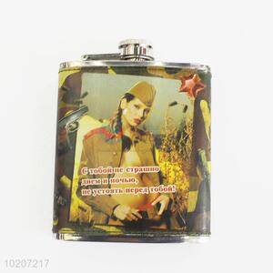 Female Soldier Pattern Mini Flagon Stainless Steel Plastic Hip Flask