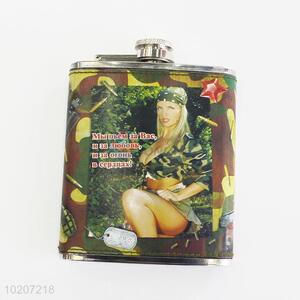 Eco-friendly Female Soldier Pattern Stainless Steel Plastic Mini Flagon Hip Flask