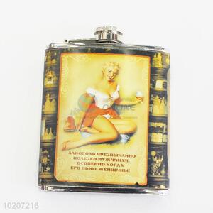 Eco-friendly Lady Printed Stainless Steel Plastic Mini Design Hip Flask