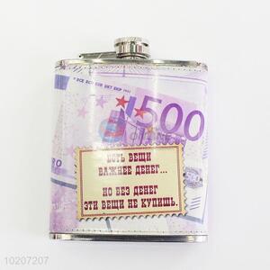 Fashion Money Pattern Stainless Steel Plastic Hip Flask