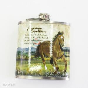 Horse Pattern Stainless Steel Square Bottom Hip Flask