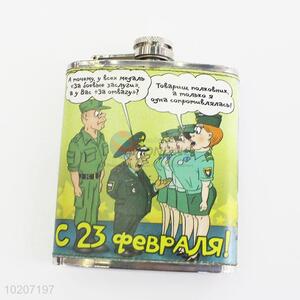 Funny Pattern Camping Flagon Stainless Steel Plastic Hip Flask