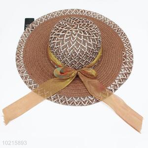 Factory Price Golden Bowknot Ribbon Women's Beach Cap Sun Hat