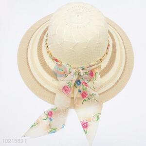 Hot Selling Flower Printed Bowknot Ribbon Beach Sun Hat