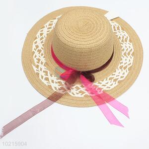 New Design Red Bowknot Ribbon Garishness Sun Hat Straw Hat