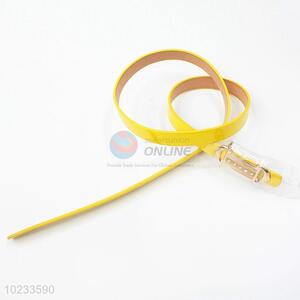 Yellow Color Pu Leather Women Thin Belt