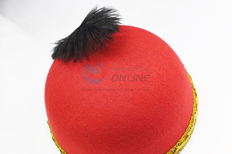 Hot sale red non-woven billycock/hat with feather