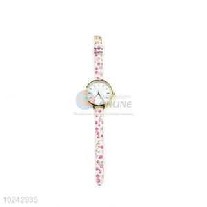 Pink Flower Printed Wrist Watch with Leathern Watchband Watchband for Sale