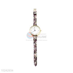 Beautiful Flower Printed Wrist Watch with Leathern Watchband Watchband for Sale