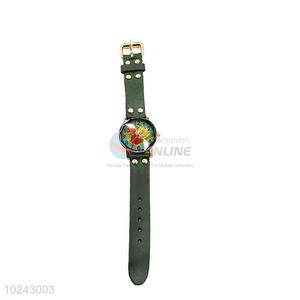 Decorative Dark Green Wrist Watch with Leathern Watchband for Sale