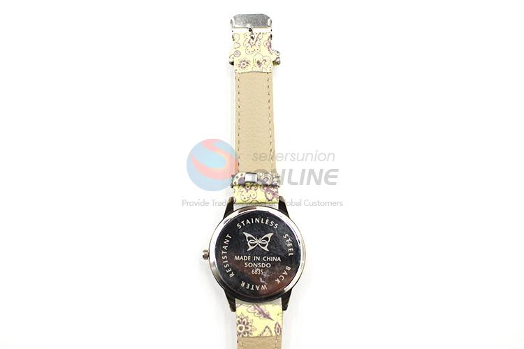 Promotional Golden Wrist Watch with Leathern Watchband for Sale