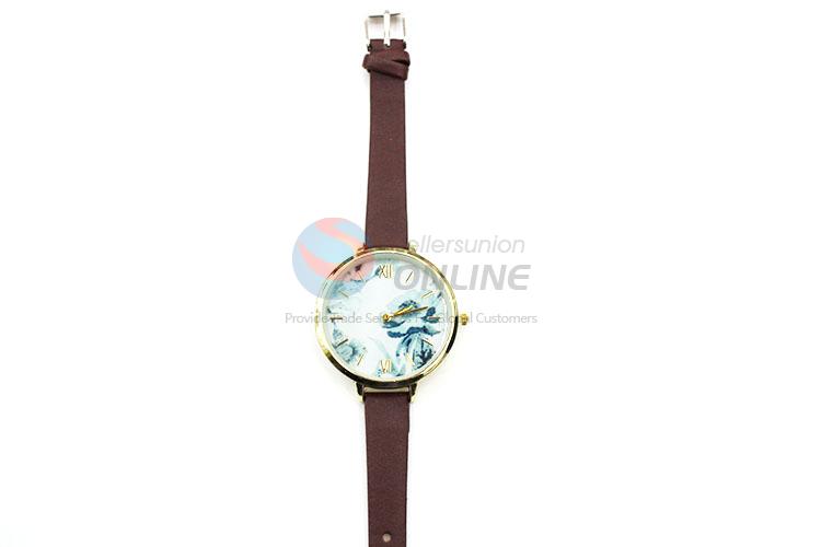 Wholesale Coffee Wrist Watch with Leathern Watchband for Sale