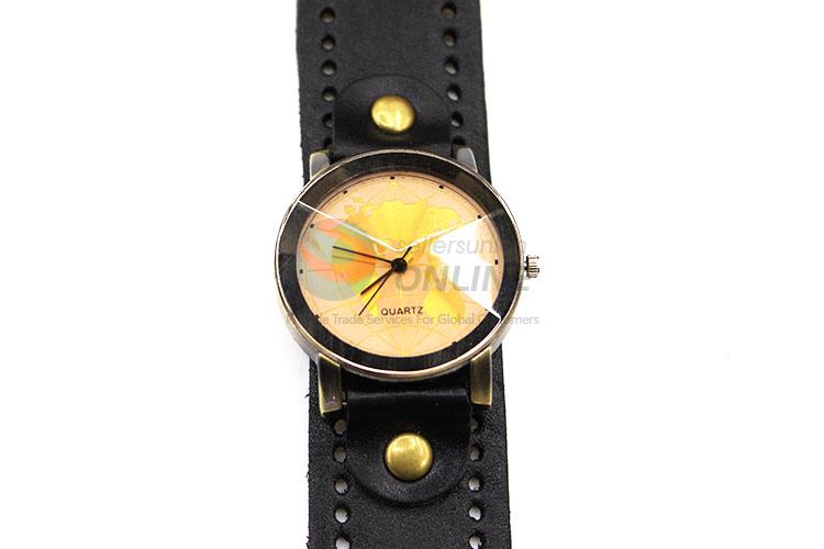 Best Selling Black Wrist Watch with Leathern Watchband for Sale