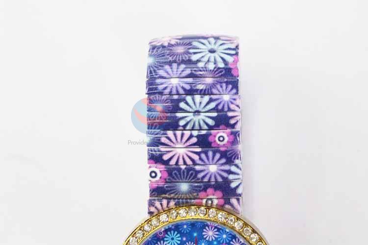 Blue Flower Casual Bracele Watch For Girls/Fashion Quartz Wristwatch with Rhinestone