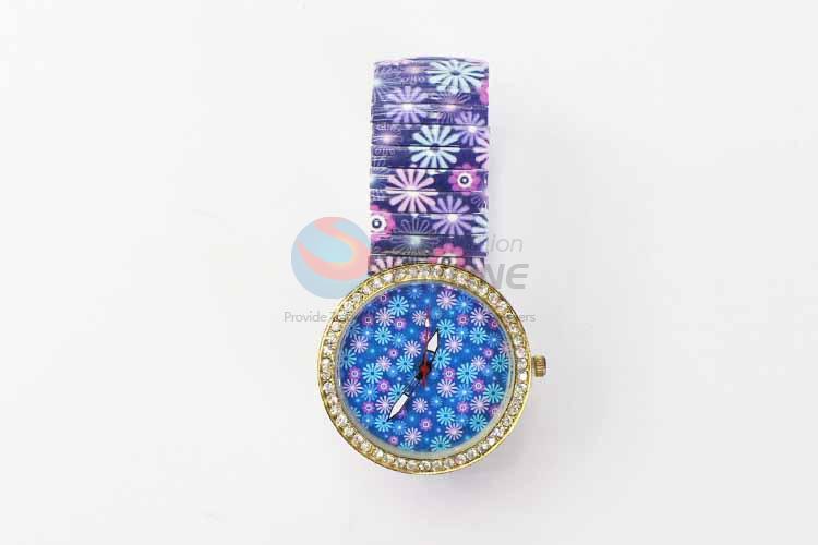 Blue Flower Casual Bracele Watch For Girls/Fashion Quartz Wristwatch with Rhinestone