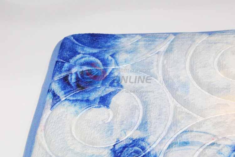 Blue Rose Pattern Decorative Non-slip Front Floor Mat/Rectangular Door Mat