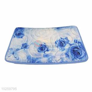 Blue Rose Pattern Decorative Non-slip Front Floor Mat/Rectangular Door Mat