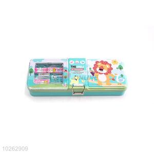 Factory Direct Cartoon Lion Pattern Iron Pencil Box for Student