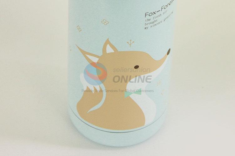 High Quality  Sky Blue Color Cartoon Fox Pattern Water Bottle 304 Stainless Steel Vacuum Cup Portable Water Bottles