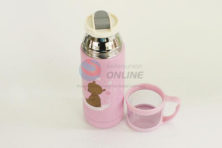 Pink Color Cartoon Bear Pattern 201 Stainless Steel Vacuum Cup Portable Water Bottles