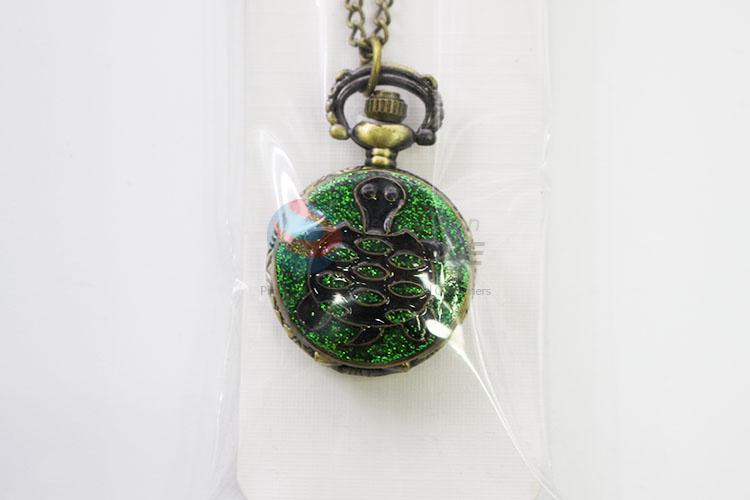 Green Color Vintage Metal Quartz Pocket Watches with Chain