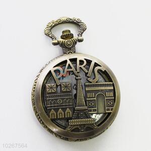 Paris Pattern Vintage Style Bronze Metal Quartz Pocket Watches