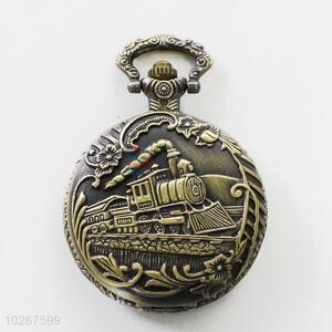 Train Pattern Vintage Bronze Metal Pocket Watches