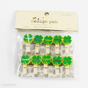 China Factory Wooden Four Leaf Clover Clip Photo Paper Craft Diy Clips with Hemp Rope