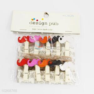 Hot Sale Mini Colorful Mustache Shaped Wooden Clips for Photo Clips