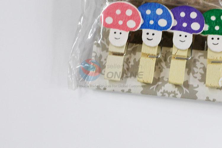 New Office Accessories Cute Mini Cartoon Mushroom Heart Shaped Wooden Clips