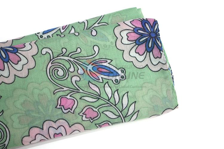 Great Flower Pattern Green TR Cotton Scarf for Women