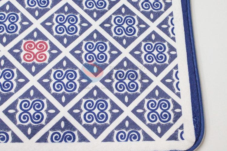 Latest Design Blue Flower Pattern Plastic Flannel Door Mat