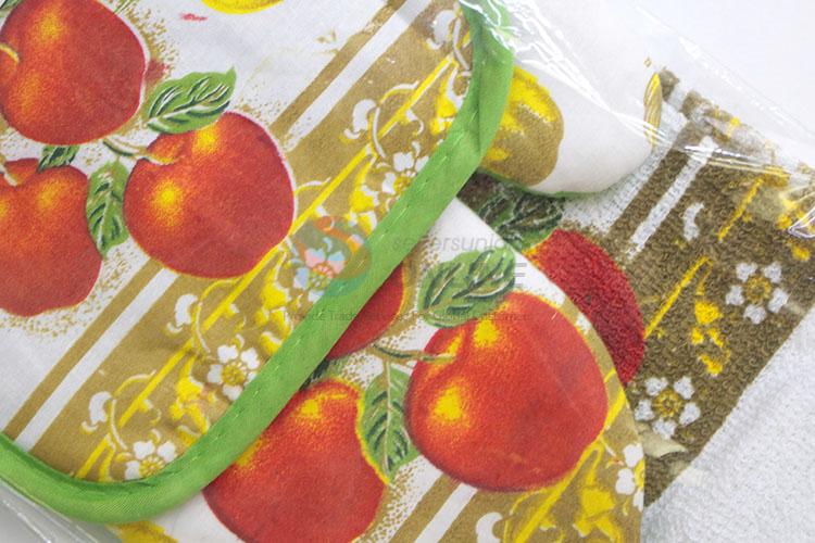 3 Pcs/Set Apples Pattern Apron Gloves Microwave Oven Mitt Bakeware Potholder