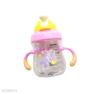 Cartoon Design Plastic Water Bottle Baby Straw Bottle With Handle