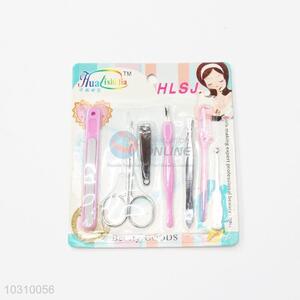 Factory Direct Girl Beauty Set Cuticle Pusher/ Nail File/ Nail Clipper/ Eyebrow Scissors/ Comb/ Earpick