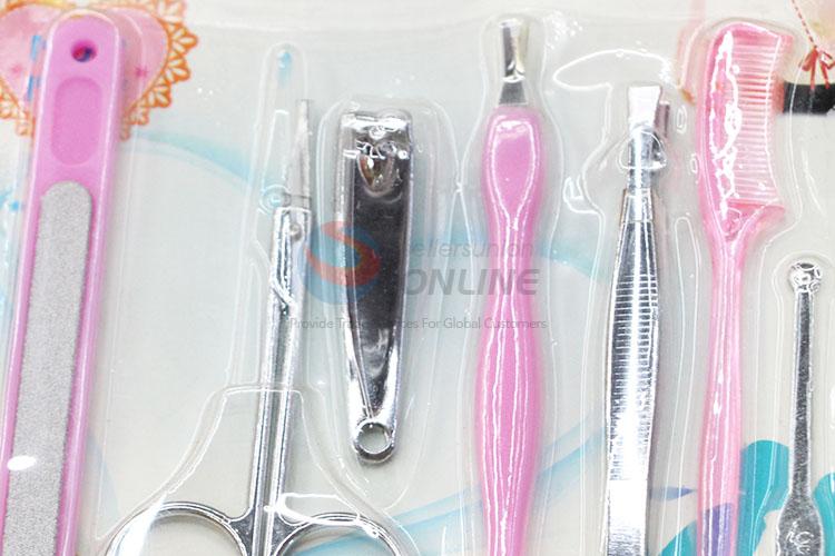 Factory Direct Girl Beauty Set Cuticle Pusher/ Nail File/ Nail Clipper/ Eyebrow Scissors/ Comb/ Earpick