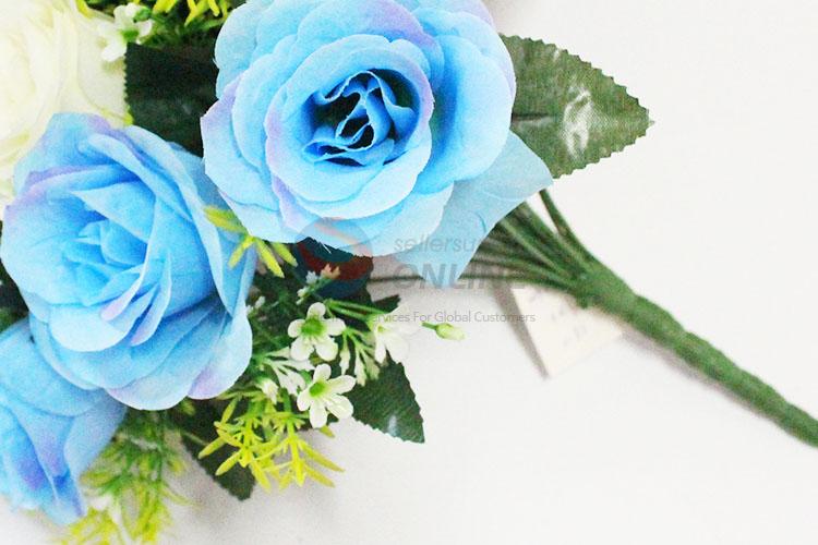 24 Heads Fake Blue Rose for Wedding Home Decor Accessories