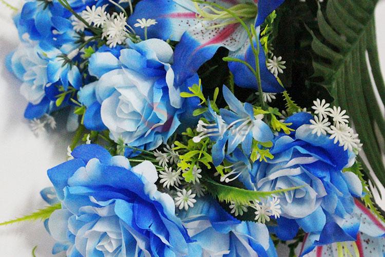 Blue Color 13 Heads Artificial Rose for Wedding Party