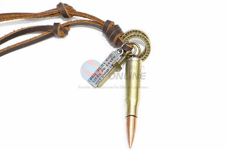 Factory Direct Antique Long Cowhide Necklace with Bullet Pendant