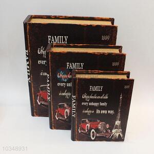 Comfortable wood vintage book storage box_3 pcs