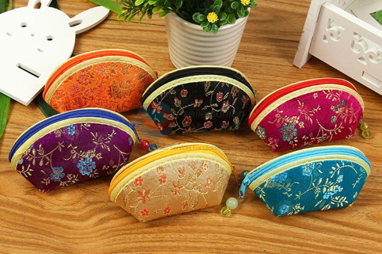 Luxury Silk Coin Purse Portable Coin Case With Zipper