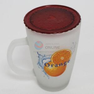 Nice Orange Printed Frosted Glass Cup with Cover for Sale