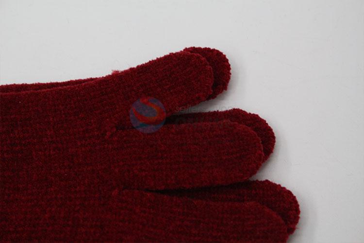 Cheap price wine red knitted gloves