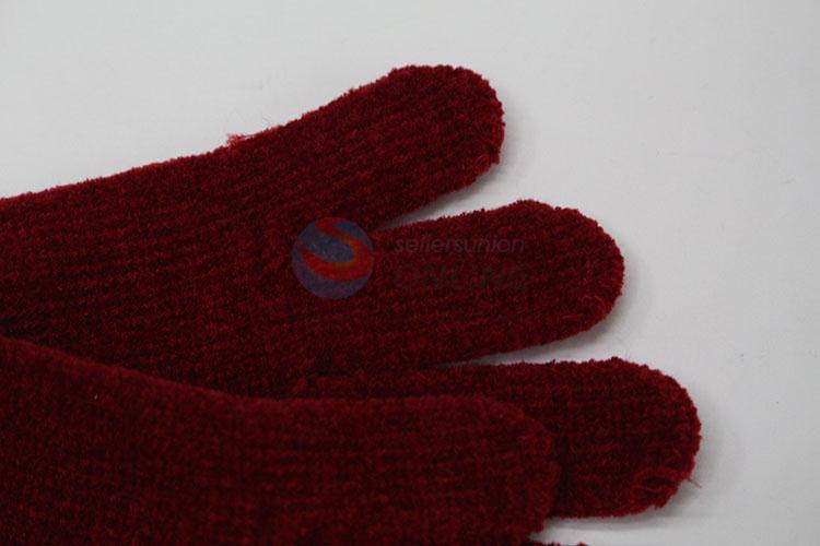 Cheap price wine red knitted gloves