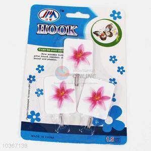 Flower Pattern 3 Pieces Sticky Hook Household Hanger