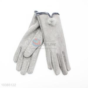 High Quality Woman Gloves Warm Leather Gloves with Fur Ball