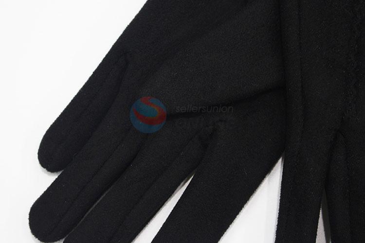 Women Black Suede Gloves Winter Warm Gloves